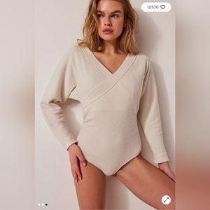 NWT❤️‍🔥$58 Free People ❤️‍🔥 Waffle Knit Bodysuit "Loving this Feeling" XS